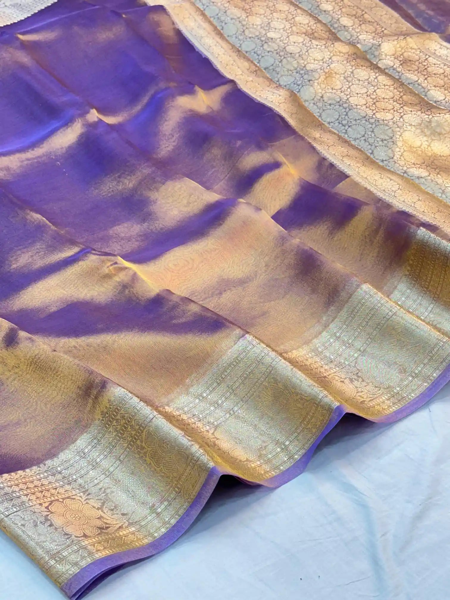 Dhoop Chaun Purple Pure Tissue Silk Banarasi Saree