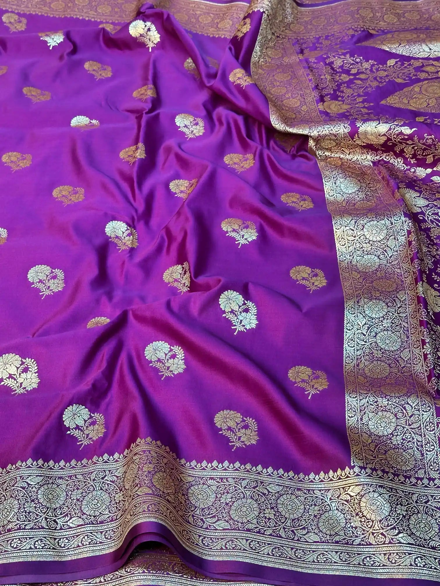 Purple Exclusive Satin Silk traditional Banarasi saree
