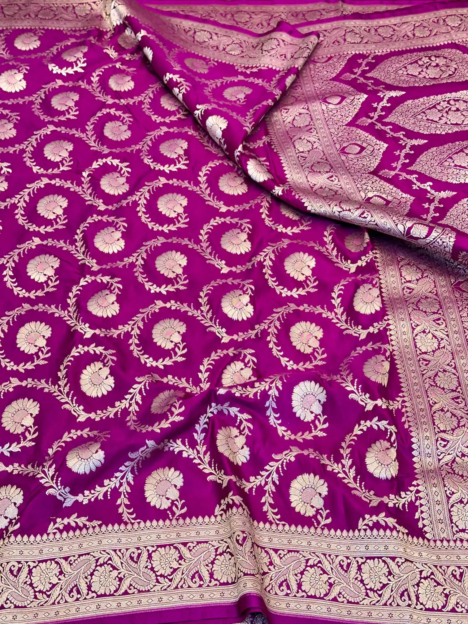 Purple Floral Jaal Weave Mashru Katan Silk Saree