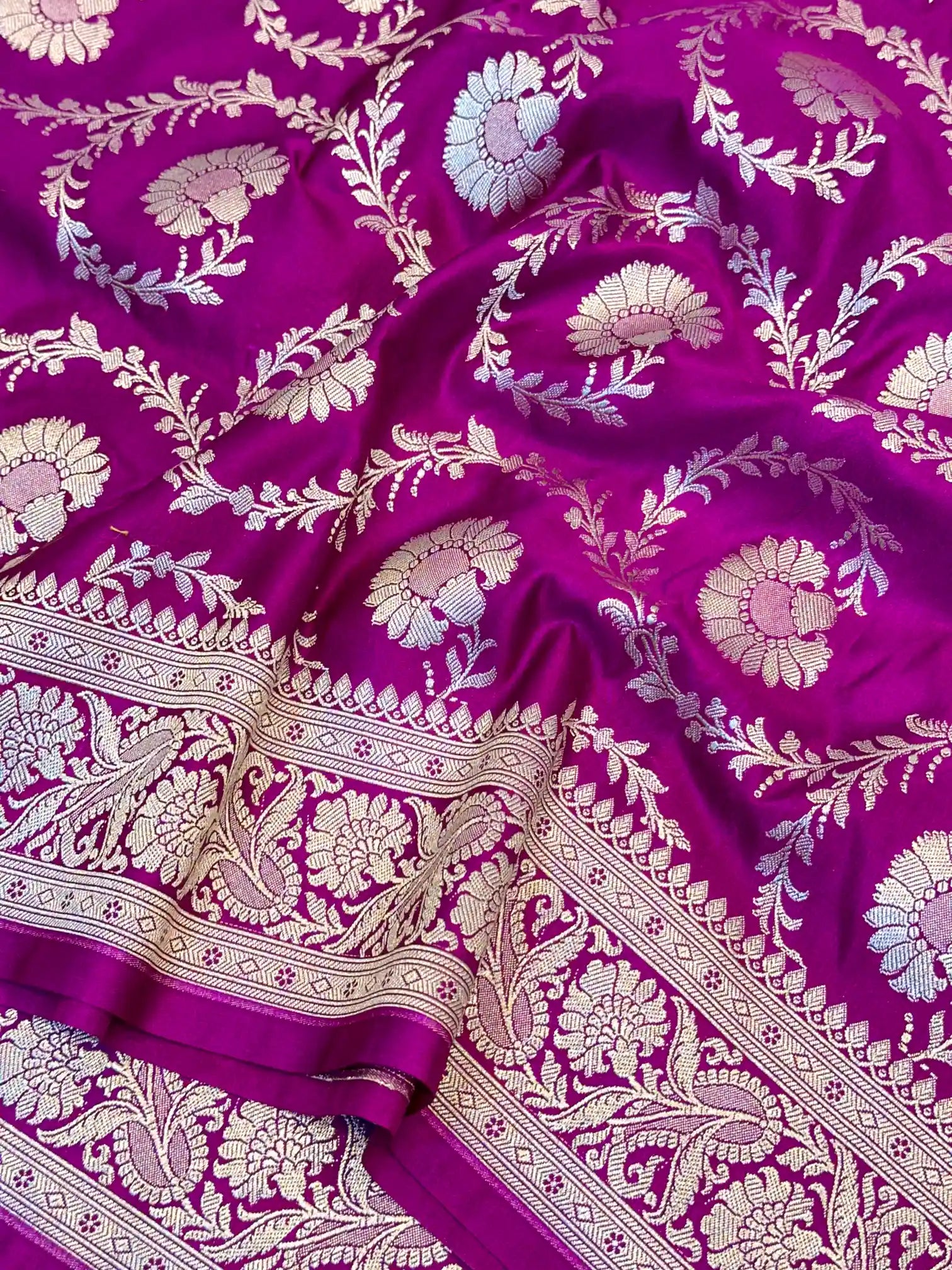 Purple Floral Jaal Weave Mashru Katan Silk Saree