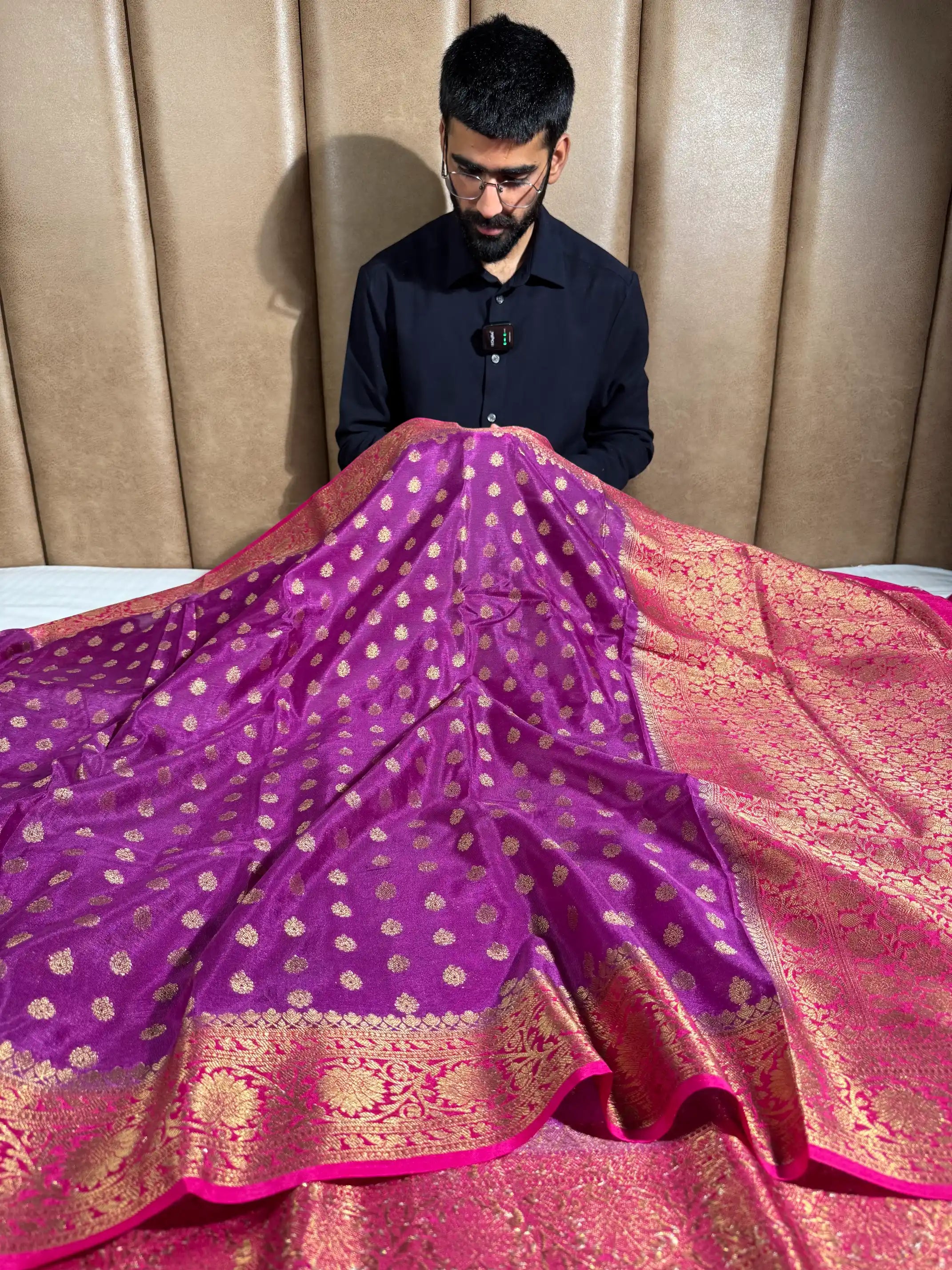 Purple Georgette Silk Khaddi Buti Weave Banarasi Saree
