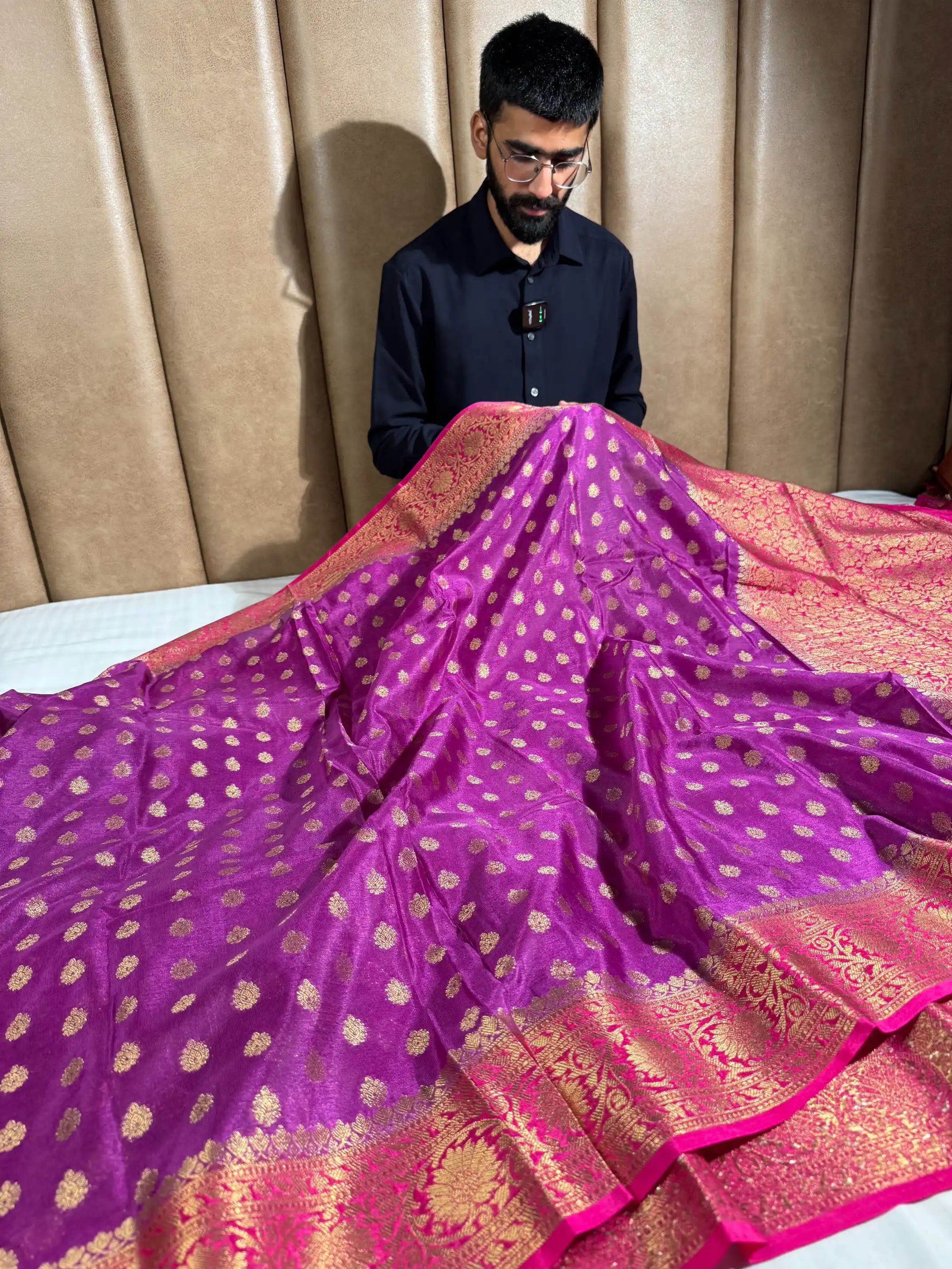 Purple Georgette Silk Khaddi Buti Weave Banarasi Saree