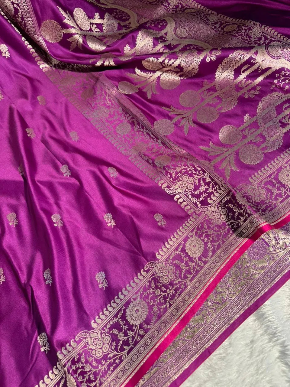 Purple Mashru Katan Silk Buta Work Banarasi Saree
