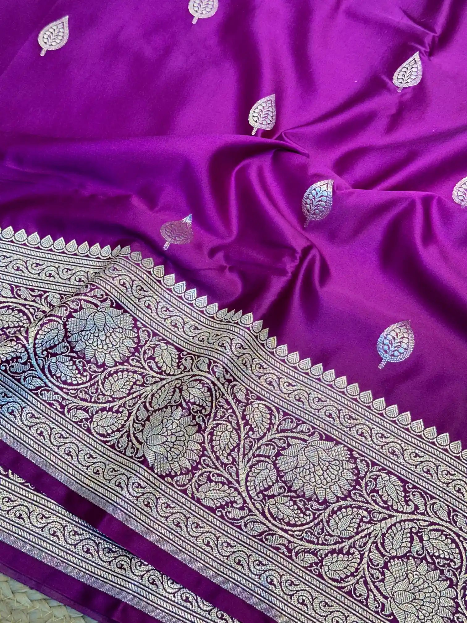 Purple Motifs Weave Mashru Katan Saree