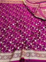 Purple Premium Mashru Katan Silk Floral Jaal Banarasi Saree