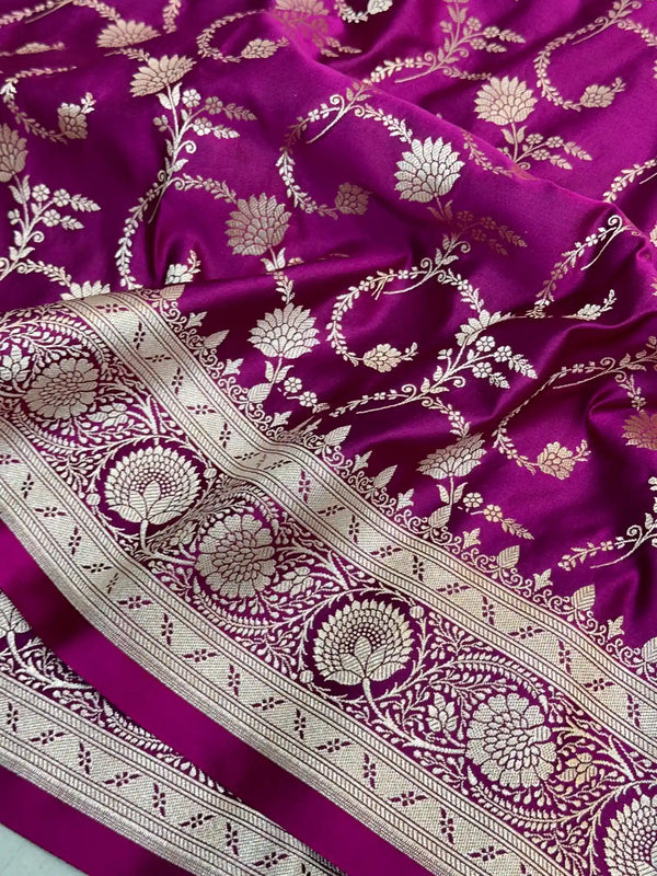 Purple Premium Mashru Katan Silk Floral Jaal Banarasi Saree