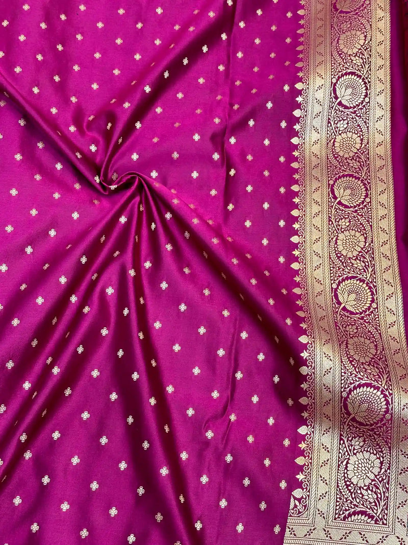 Purple Premium Mashru Katan Silk Floral Jaal Banarasi Saree