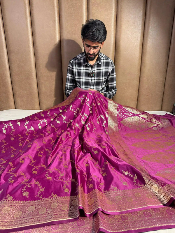 Purple Satin Katan Silk Heritage Intricate Banarasi Saree
