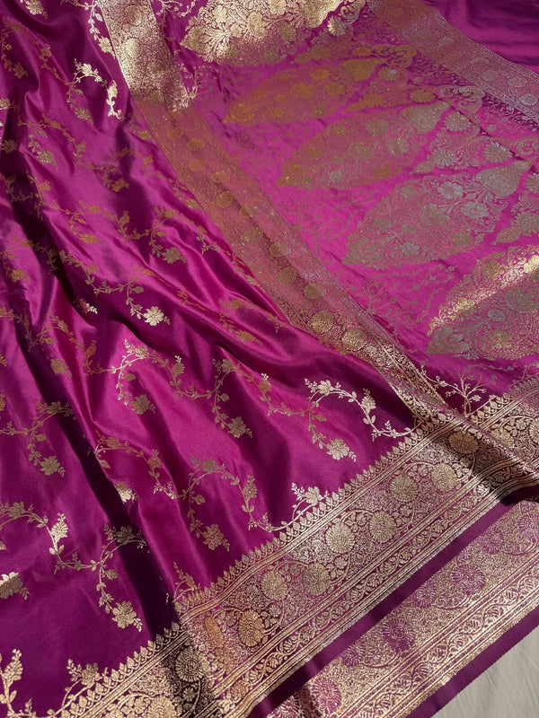 Purple Satin Katan Silk Heritage Intricate Banarasi Saree