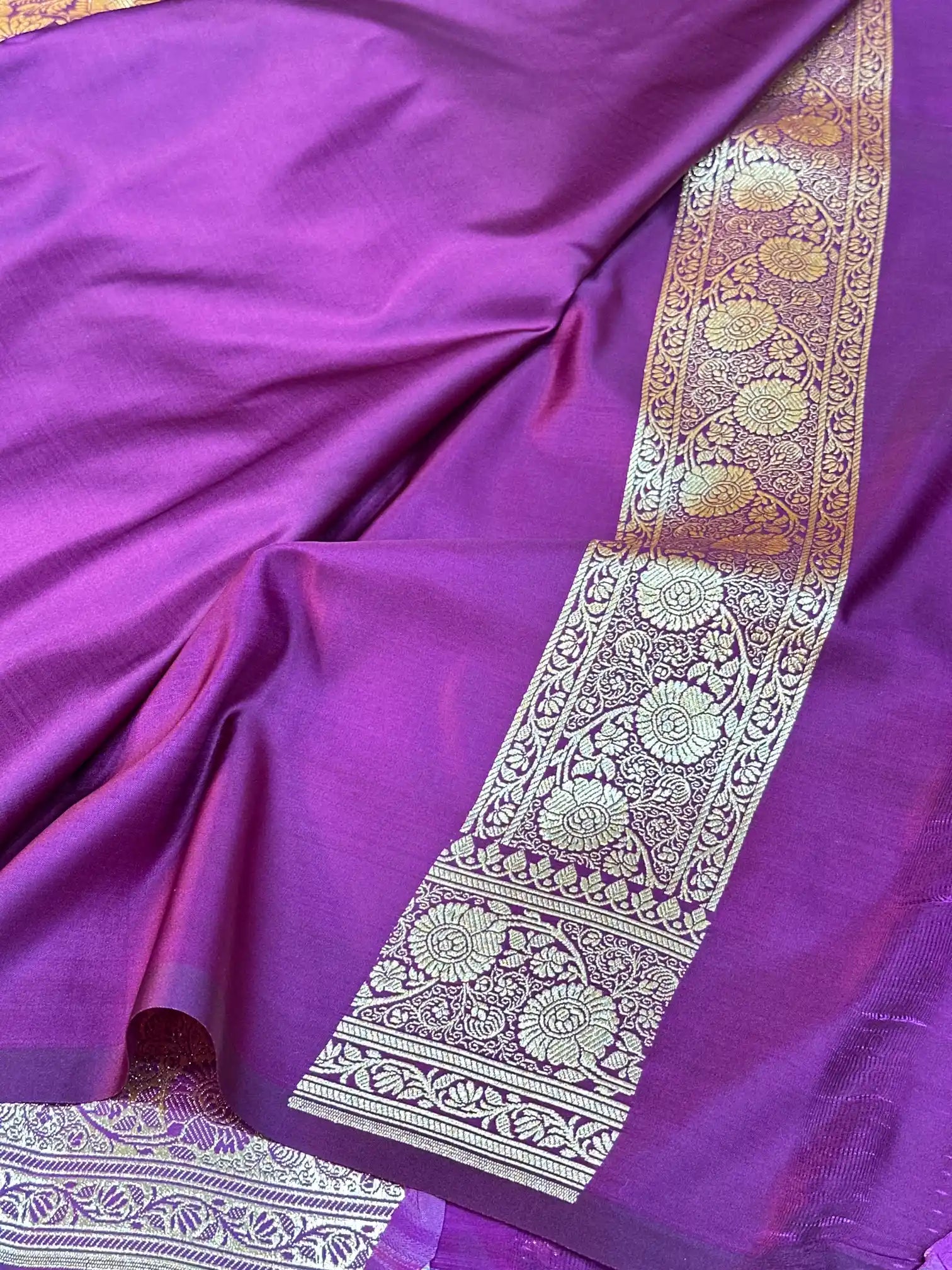 Purple Satin Silk Saree with Buta Dots Design and Classical Pallu