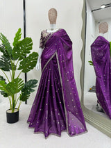 Purple Shimmery Tissue Designer Saree