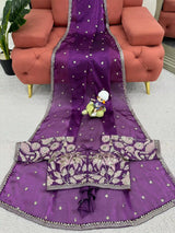 Purple Shimmery Tissue Designer Saree