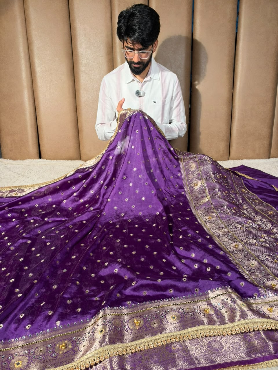 Purple Soft Georgette Ghungroo Mirror Work Saree