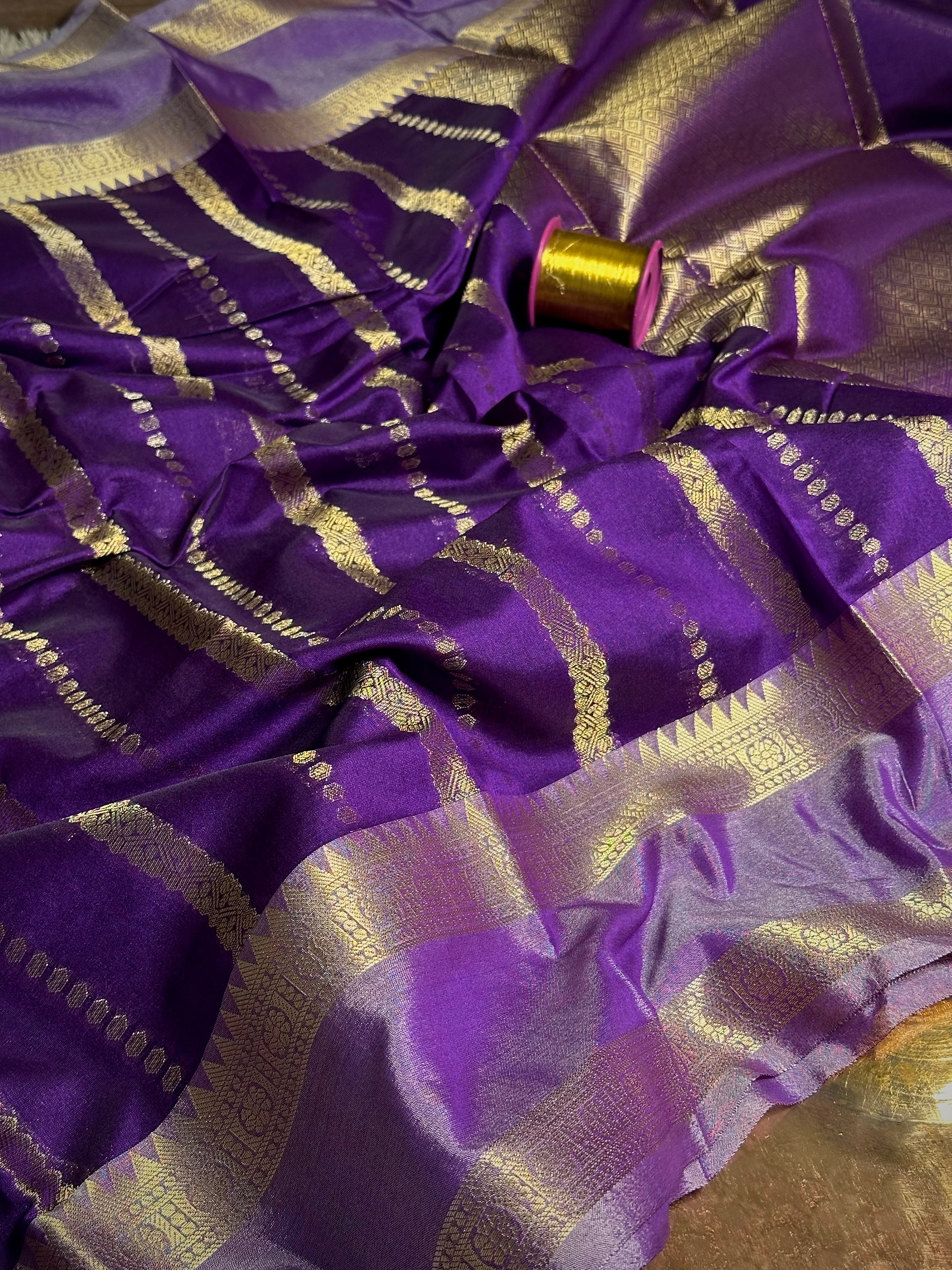 Purple Traditional Weave Cotton Banarasi Saree