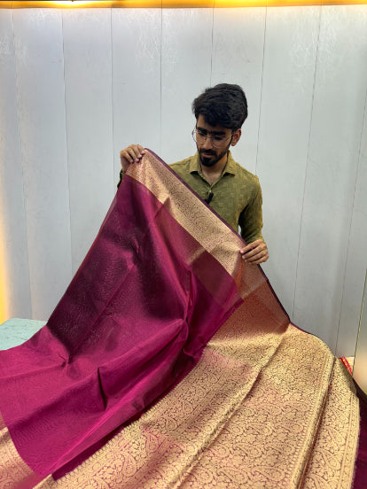 Purple Glass Tissue Silk Jacquard Pallu Banarasi Saree