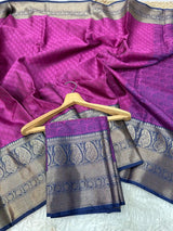 Purple Kanchi Kora Silk Zari Embossed Banarasi Saree