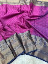 Purple Kanchi Kora Silk Zari Embossed Banarasi Saree