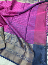 Purple Kanchi Kora Silk Zari Embossed Banarasi Saree