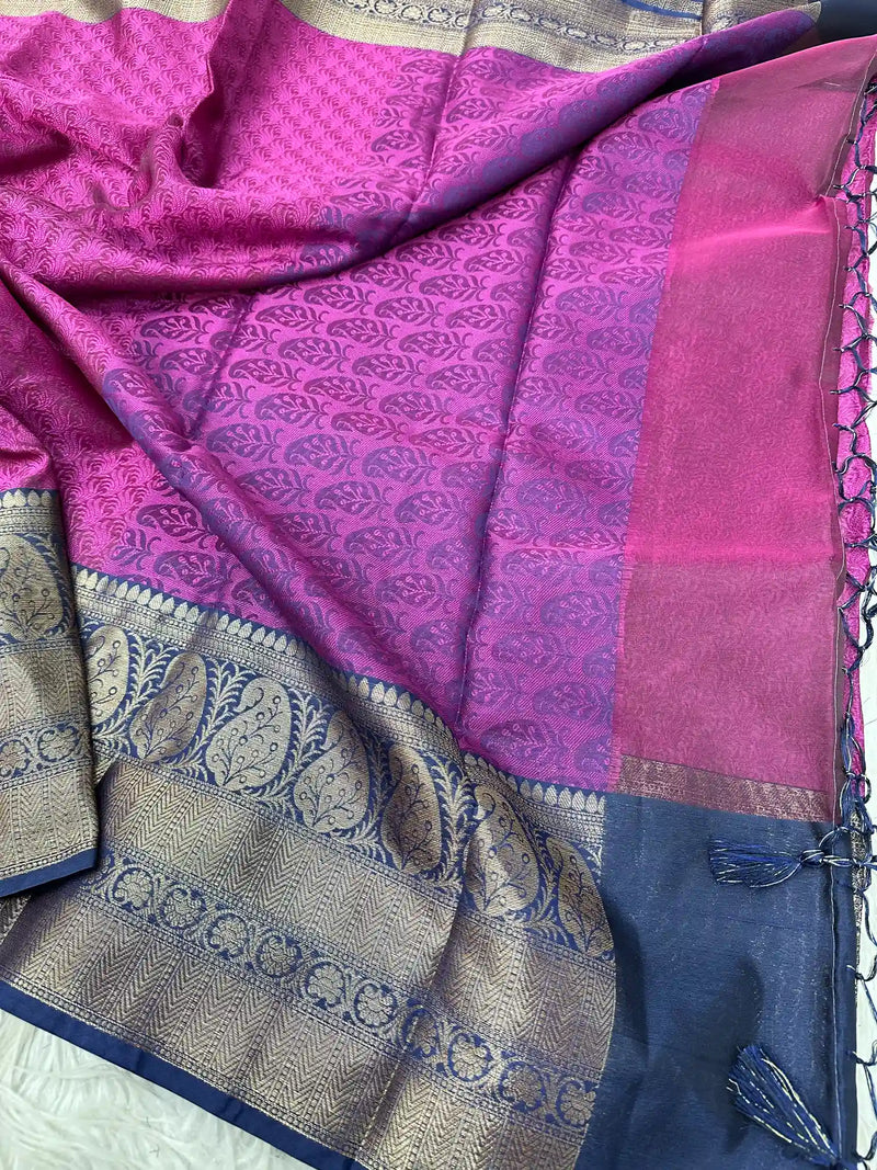 Purple Kanchi Kora Silk Zari Embossed Banarasi Saree