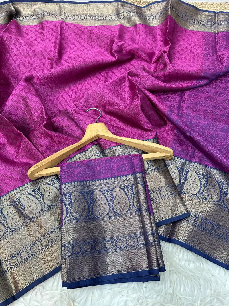 Purple Kanchi Kora Silk Zari Embossed Banarasi Saree