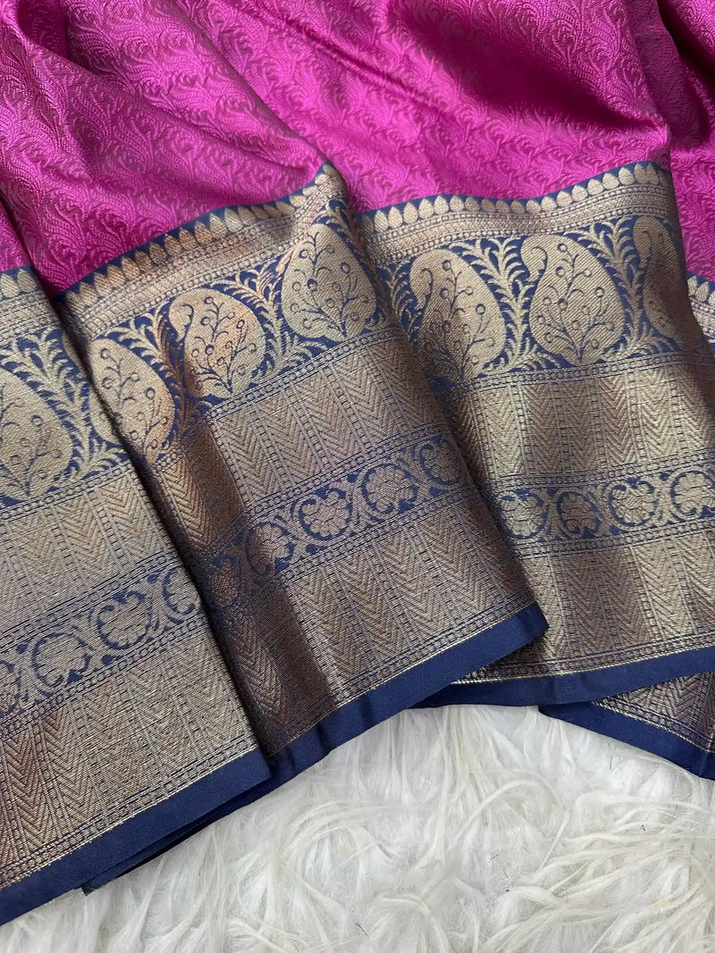 Purple Kanchi Kora Silk Zari Embossed Banarasi Saree