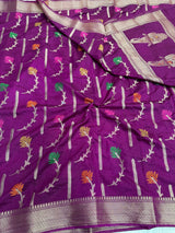 Purple Mysore Crepe Silk Meenakari Floral Saree