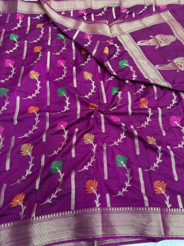 Purple Mysore Crepe Silk Meenakari Floral Saree