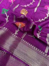 Purple Mysore Crepe Silk Meenakari Floral Saree