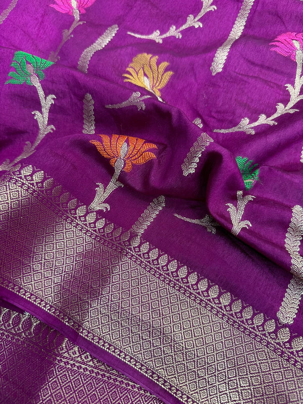 Purple Mysore Crepe Silk Meenakari Floral Saree