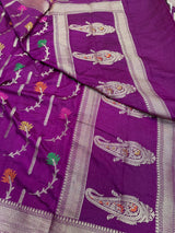 Purple Mysore Crepe Silk Meenakari Floral Saree