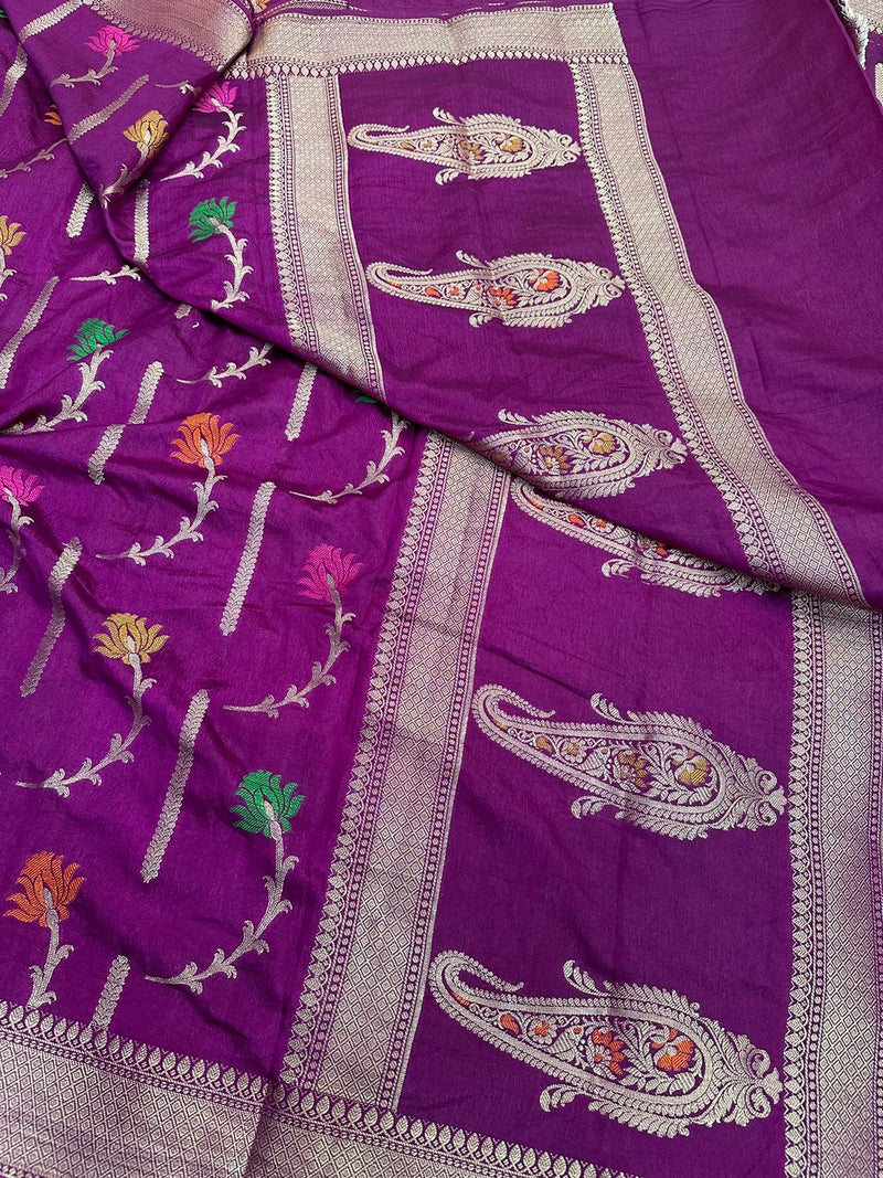 Purple Mysore Crepe Silk Meenakari Floral Saree