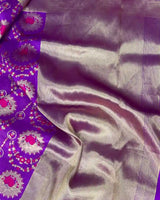 Purple Pure Katan Silk Rose Buta Banarasi Saree