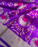 Purple Pure Katan Silk Rose Buta Banarasi Saree