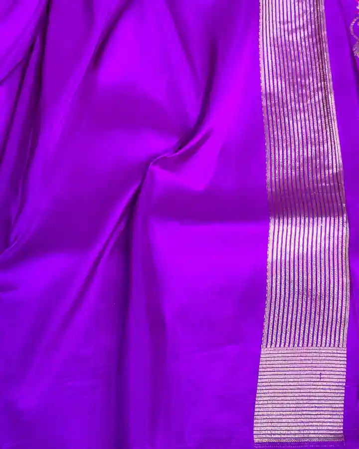 Purple Pure Katan Silk Rose Buta Banarasi Saree