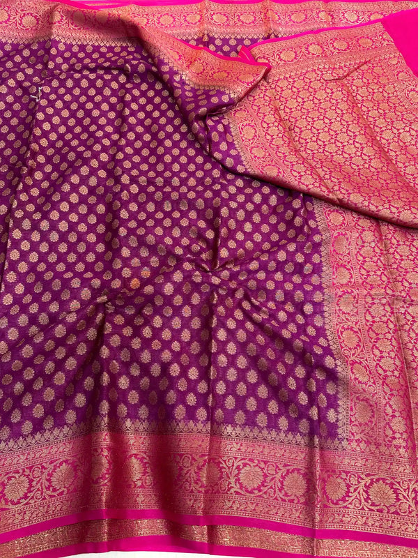 Purple Semi Georgette Khaddi Buti Banarasi Saree