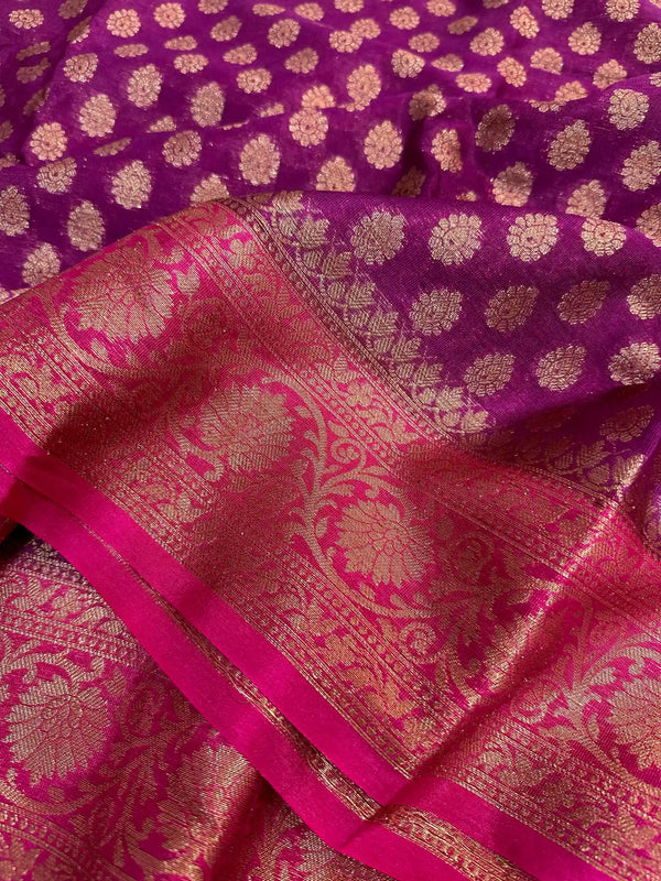 Purple Semi Georgette Khaddi Buti Banarasi Saree