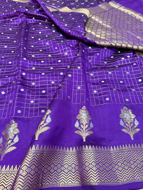 Purple Shade Raw Mango Silk Banarasi Saree