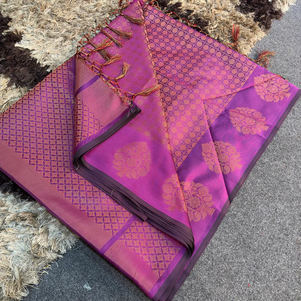 Purple Soft Silk Copper Zari Banarasi Saree