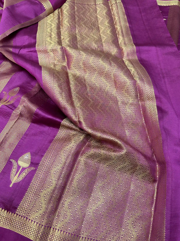 Purple Stripes Raw Mango Silk Banarasi Saree