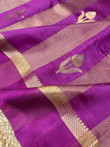 Purple Stripes Raw Mango Silk Banarasi Saree 02