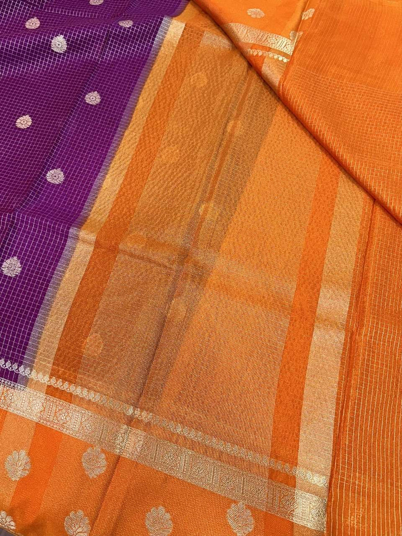 Purple Warm Silk Checks Buta Banarasi Saree