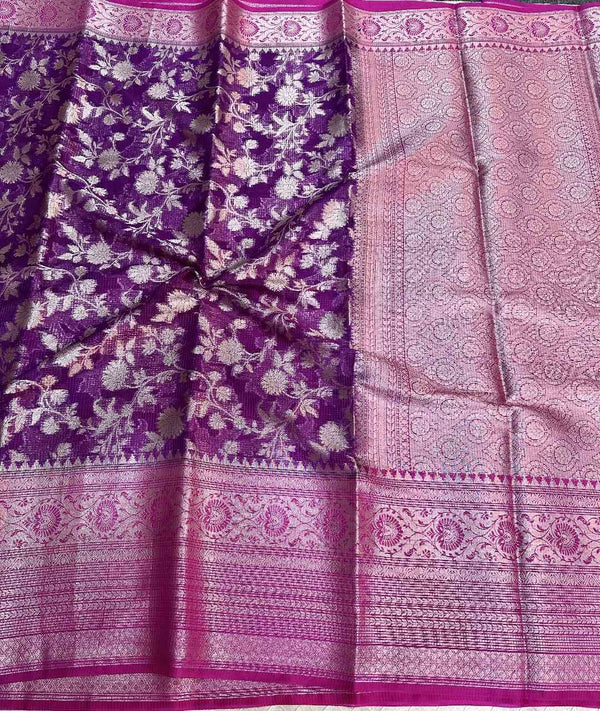 Purple Warm Silk Kota Checks Banarasi Saree