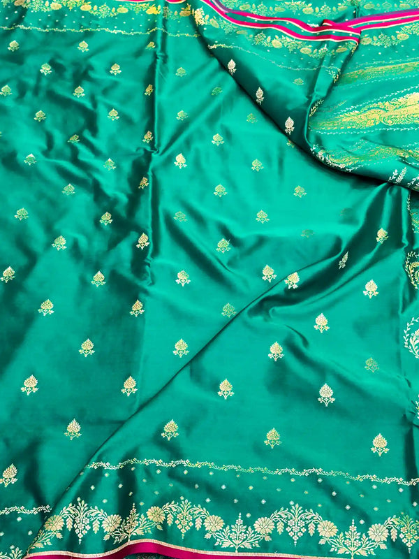 Rama Green Eccentric Mashru Katan Silk Banarasi Saree 