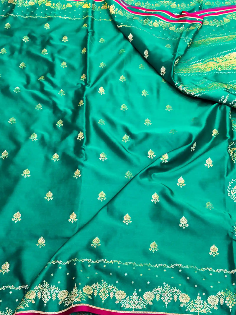 Rama Green Eccentric Mashru Katan Silk Banarasi Saree 