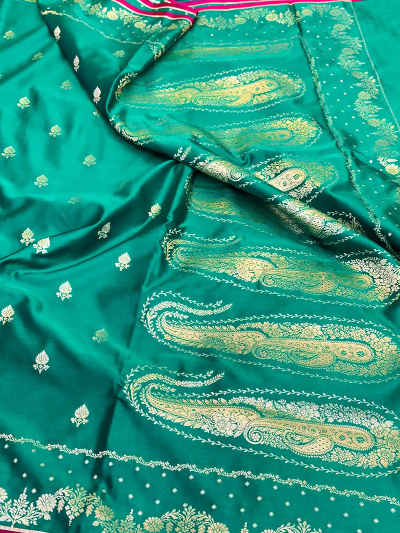 Rama Green Eccentric Mashru Katan Silk Banarasi Saree 