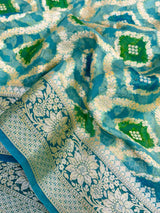 Rama Green Hand Brush Dyed Chiffon Khaddi Banarasi Saree