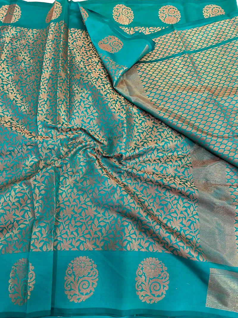 Rama Green Softsilk Brocade Pattern Jacquard Banarasi Saree