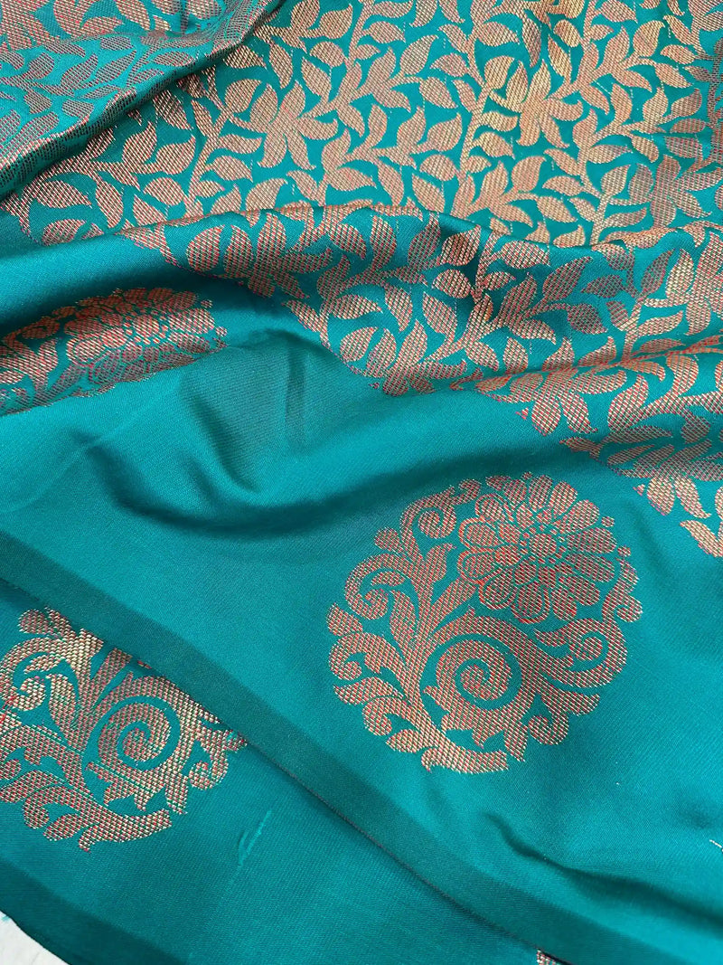 Rama Green Softsilk Brocade Pattern Jacquard Banarasi Saree