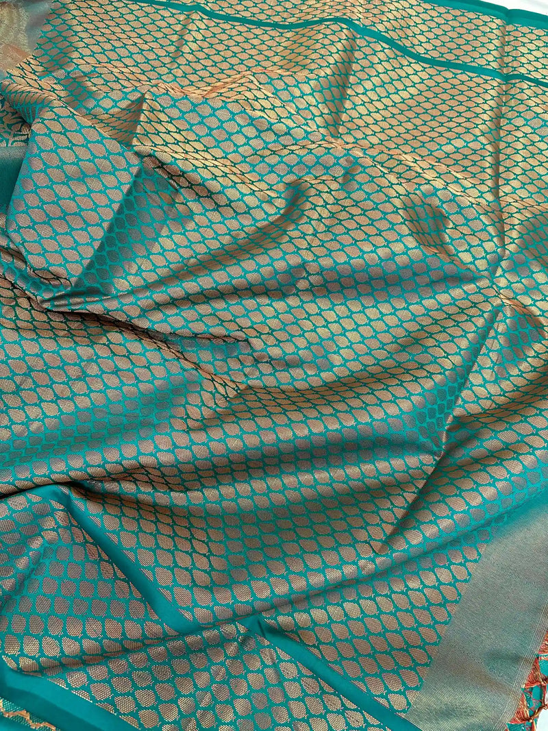 Rama Green Softsilk Brocade Pattern Jacquard Banarasi Saree