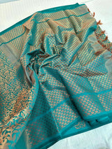 Rama Green Softsilk Brocade Pattern Jacquard Banarasi Saree